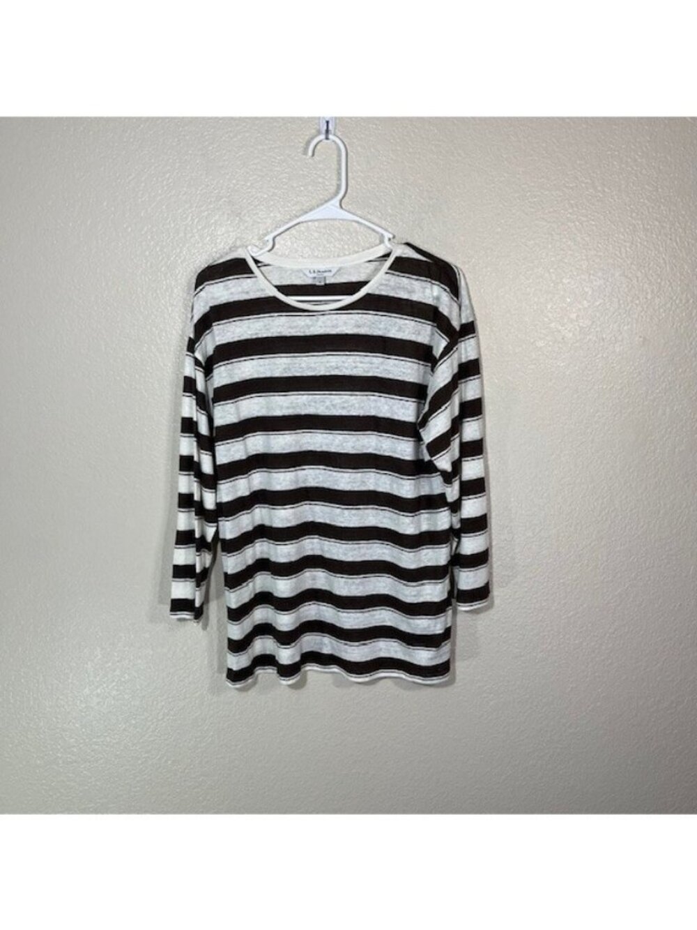 LK Bennett Top Womens Large Linen Long Sleeve Shirt Brown White Striped